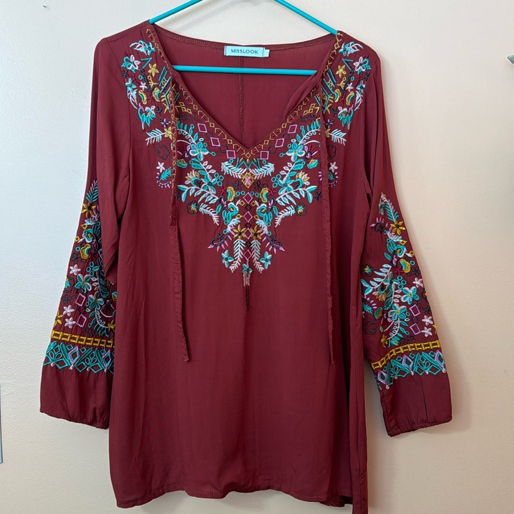 MISSLOOK women’s maroon floral blouse